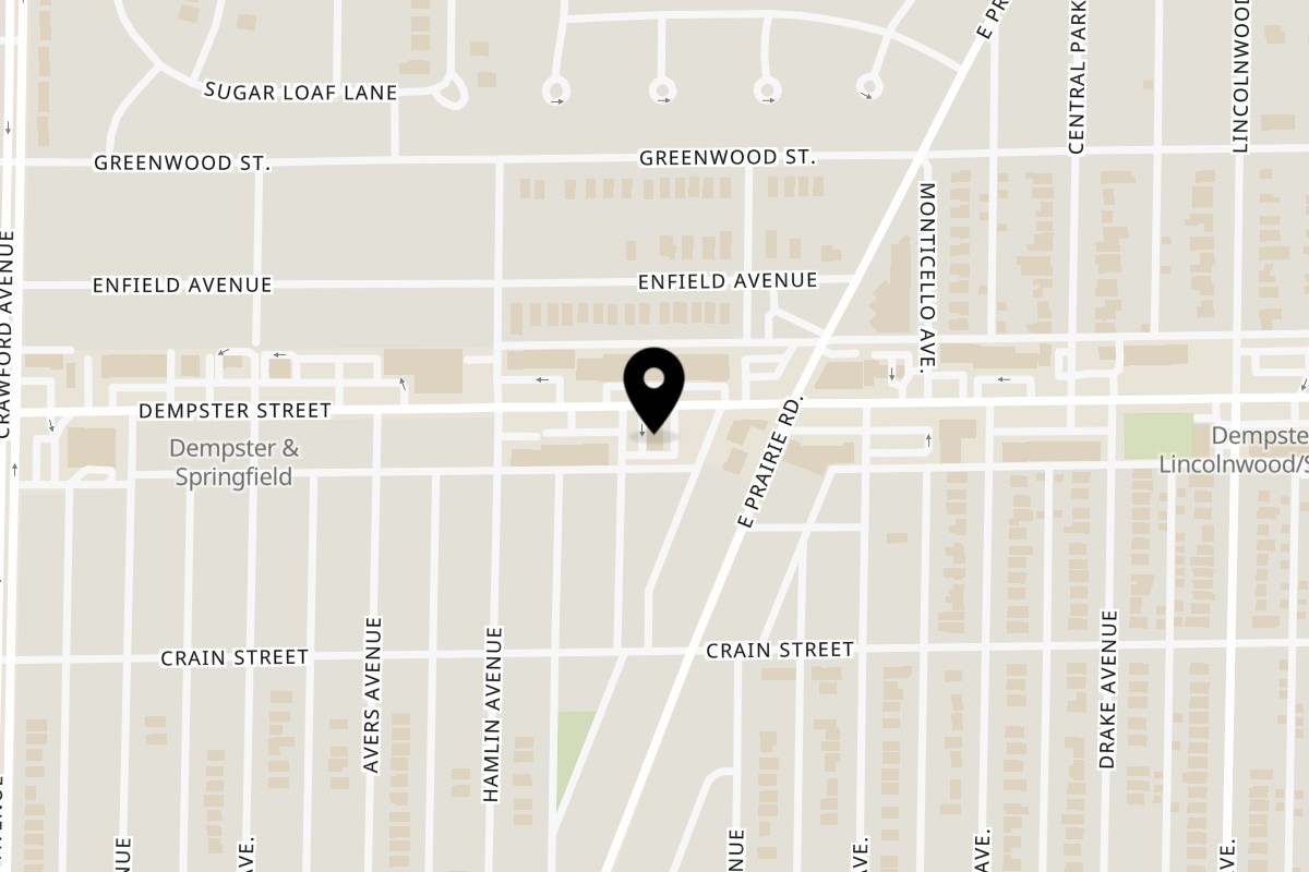 Map showing the location of Hub's Restaurant - Skokie on 3727 Dempster St in Skokie